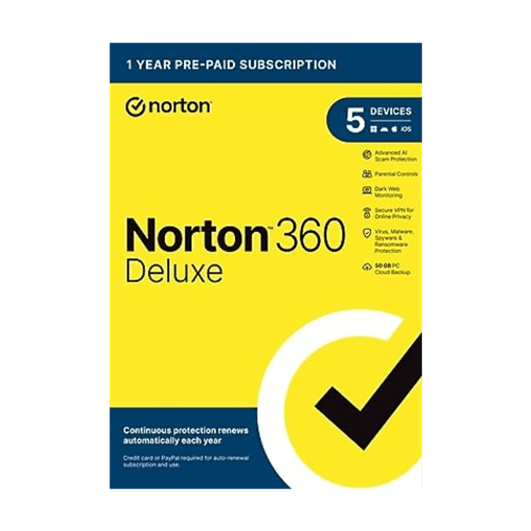 Norton 360 Deluxe 1 Year Subscription With 5 Devices