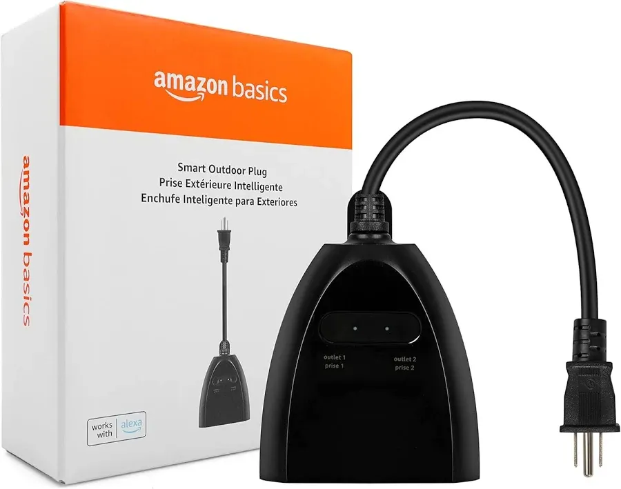 Amazon Basics Outdoor Smart Plug with 2 Individually Controlled Outlets, Works with Alexa Only