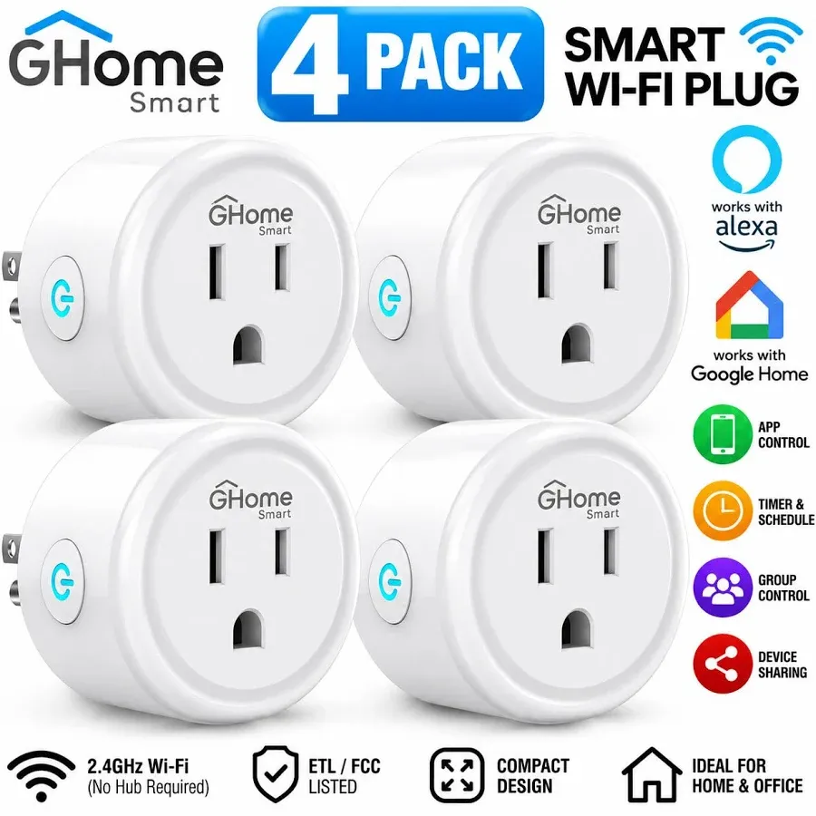 GHome Smart Plug Mini, WiFi Smart Outlet Plug Works with Alexa and Google Home