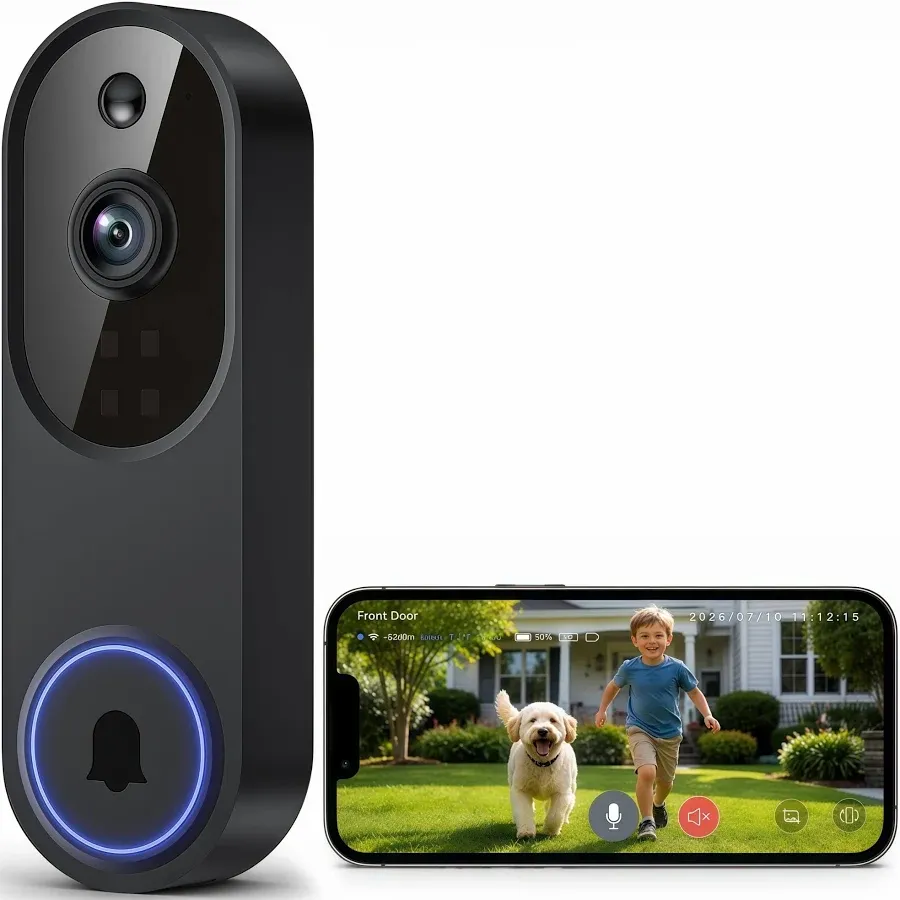 Safemogulix Video Doorbell Camera, Wireless Security Camera, 1080p, Battery Powered, AI